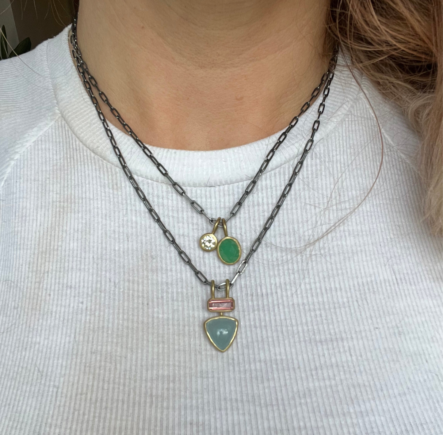 18ct Gold Set Aquamarine & Pink Tourmaline Pendant