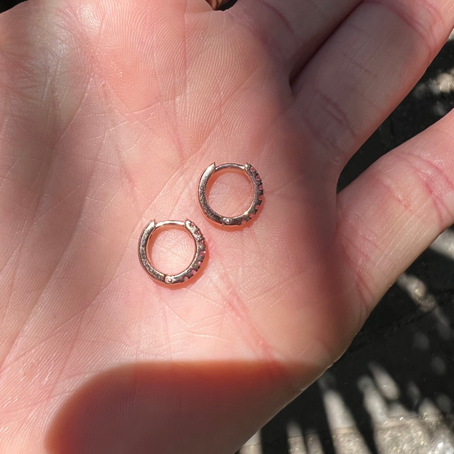 Pink Sapphire & 9ct Rose Gold Huggie Hoop