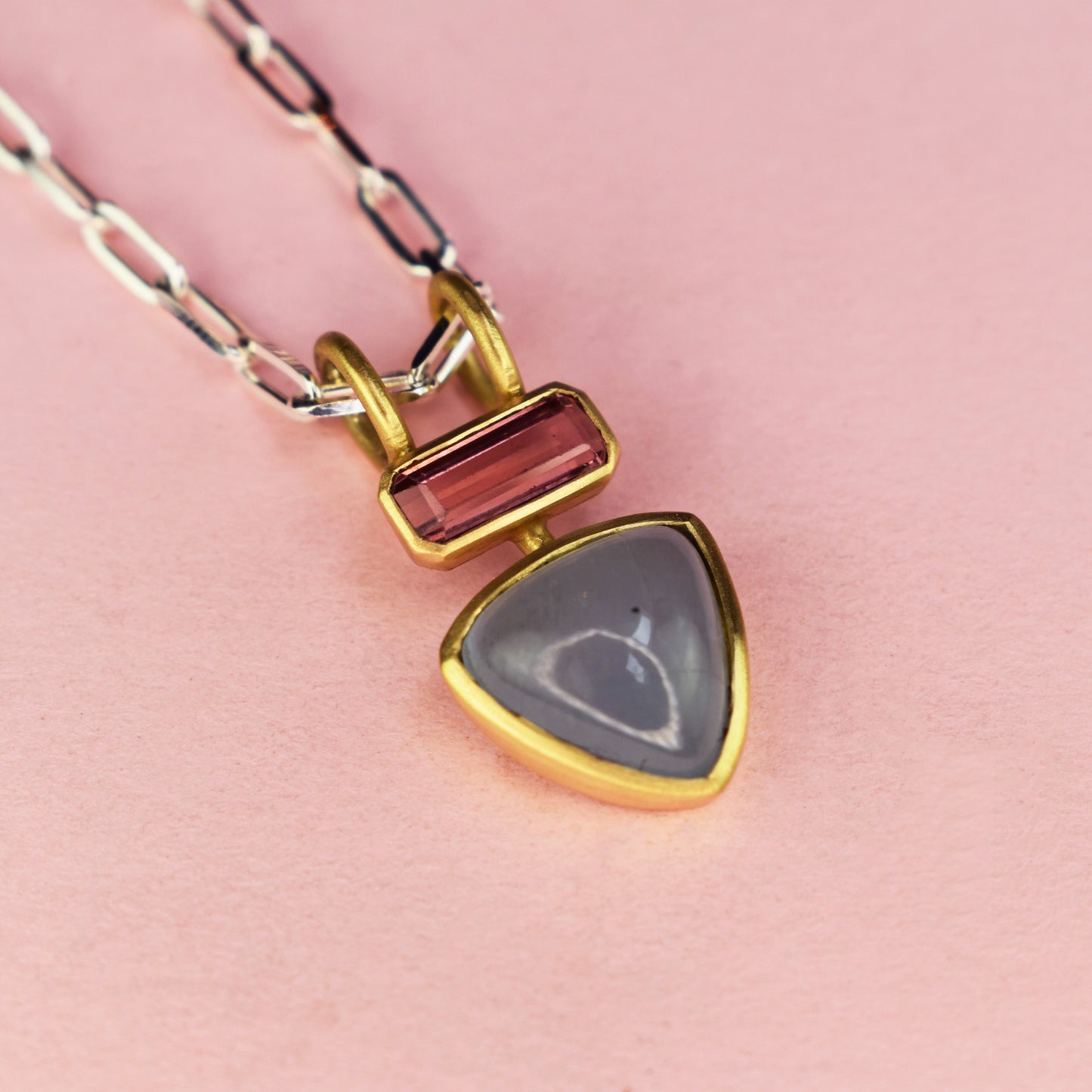 18ct Gold Set Aquamarine & Pink Tourmaline Pendant