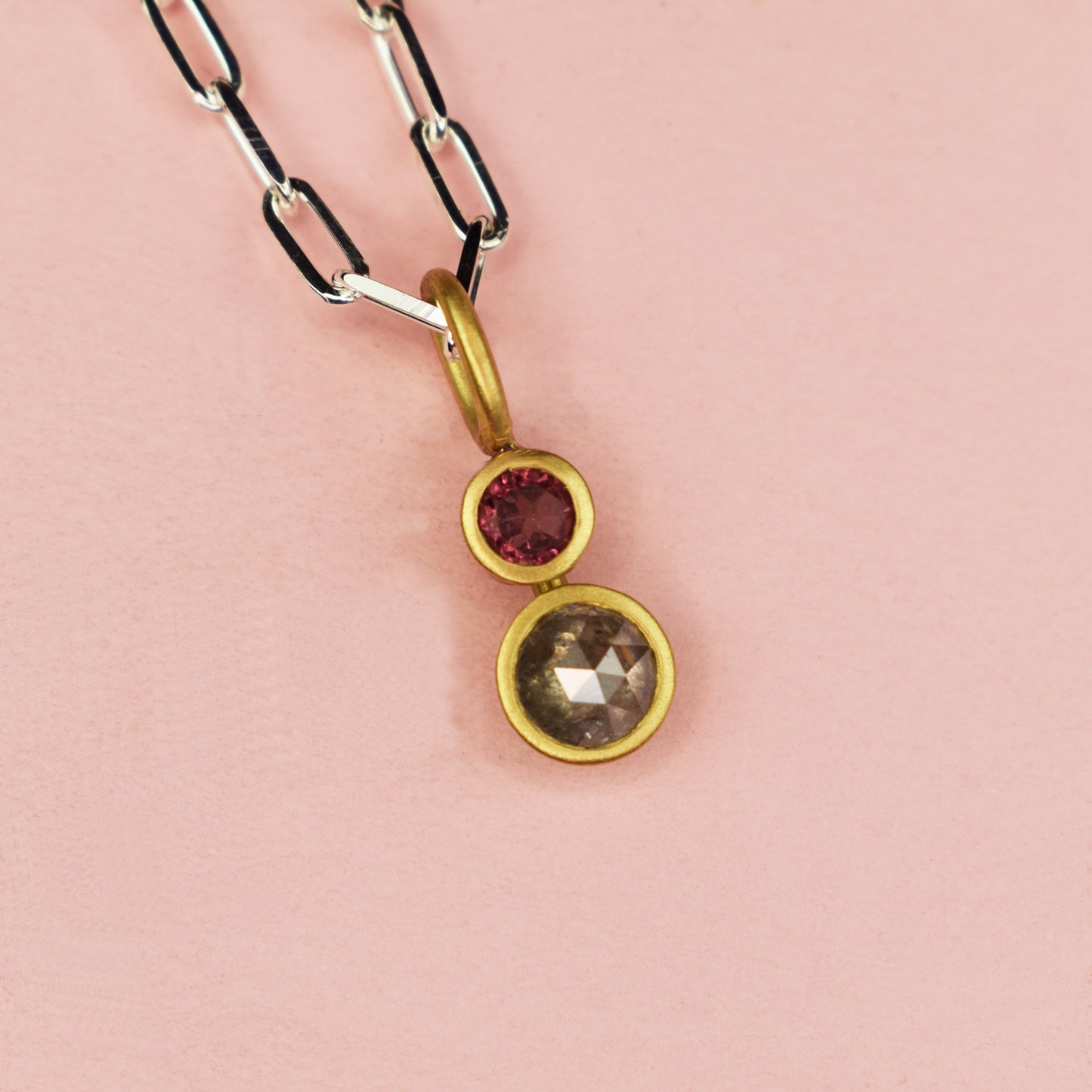 18ct Gold Set Rose Cut Grey Diamond & Tourmaline Pendant