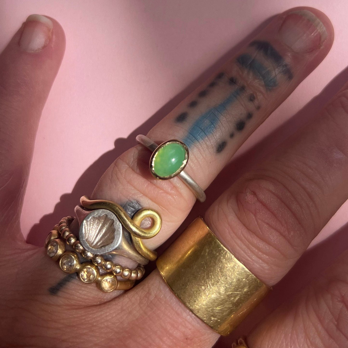 18ct Gold Set Chrysoprase Ring