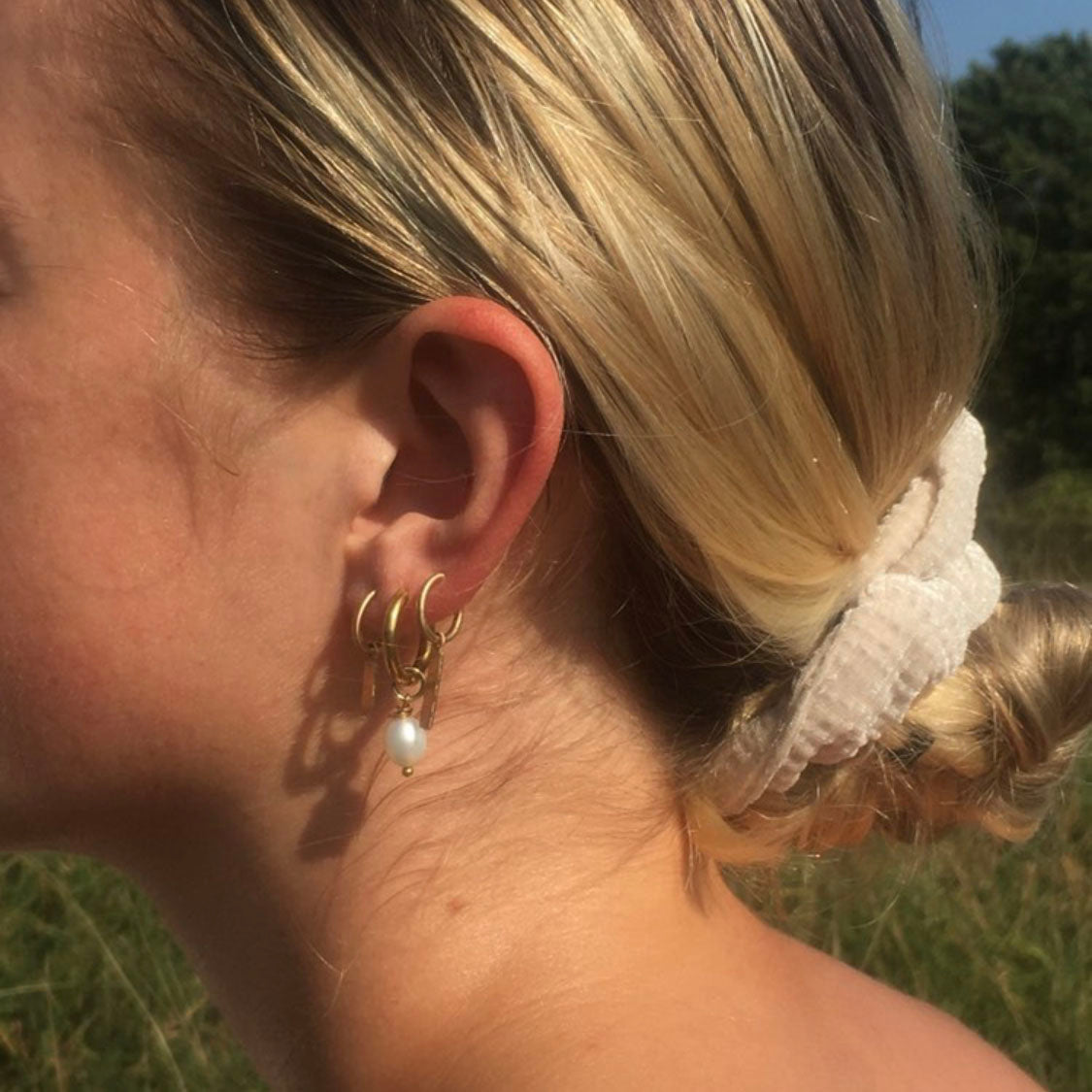 9ct gold hoops, asymmetric hoops, 9ct gold hammered charms, hammered drops, gold earrings, gold hammered hoops