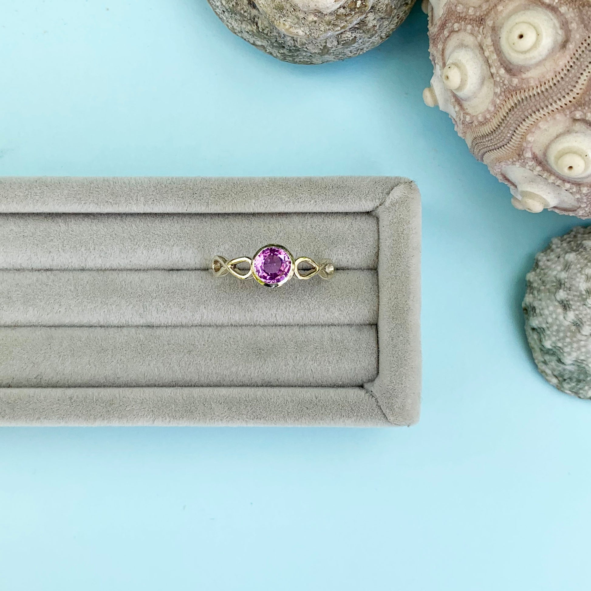 9ct white gold purple sapphire ring, infinite white gold ring, 9ct white gold ring, white gold purple sapphire ring, sapphire ring, gold purple sapphire ring, gold infinite sapphire ring