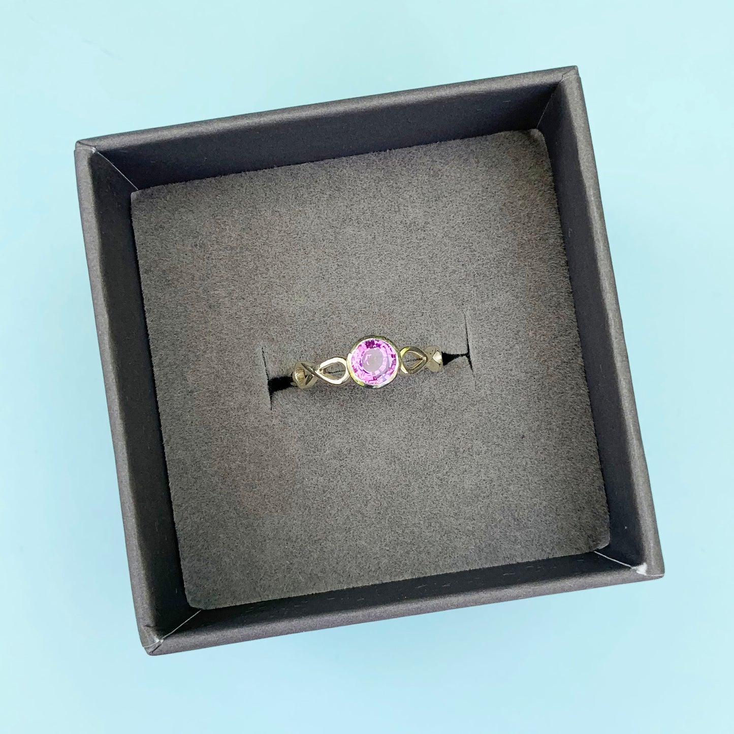 9ct white gold purple sapphire ring, infinite white gold ring, 9ct white gold ring, white gold purple sapphire ring, sapphire ring, gold purple sapphire ring, gold infinite sapphire ring
