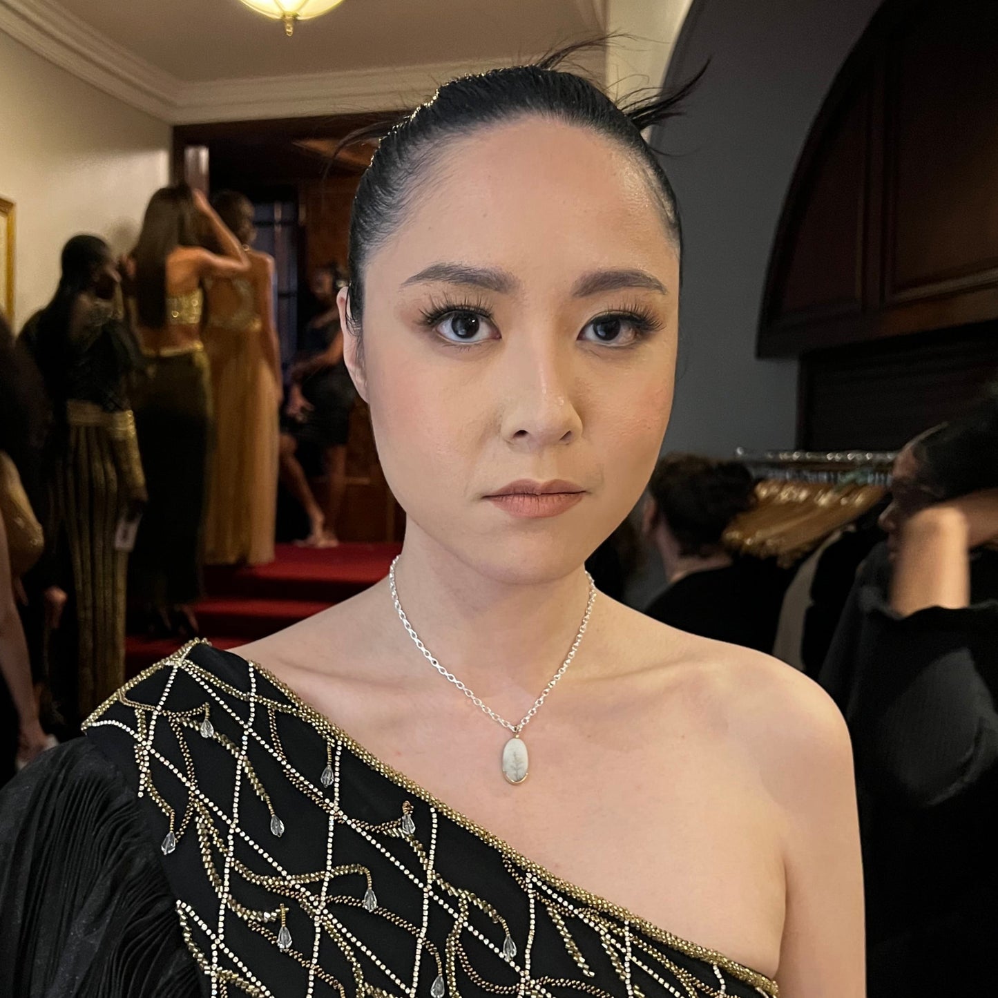 18ct gold & dendritic agate necklace, agate necklace, 18ct gold necklace, sterling silver chain, agate pendant, gold necklace, sterling silver, LFW, London fashion week