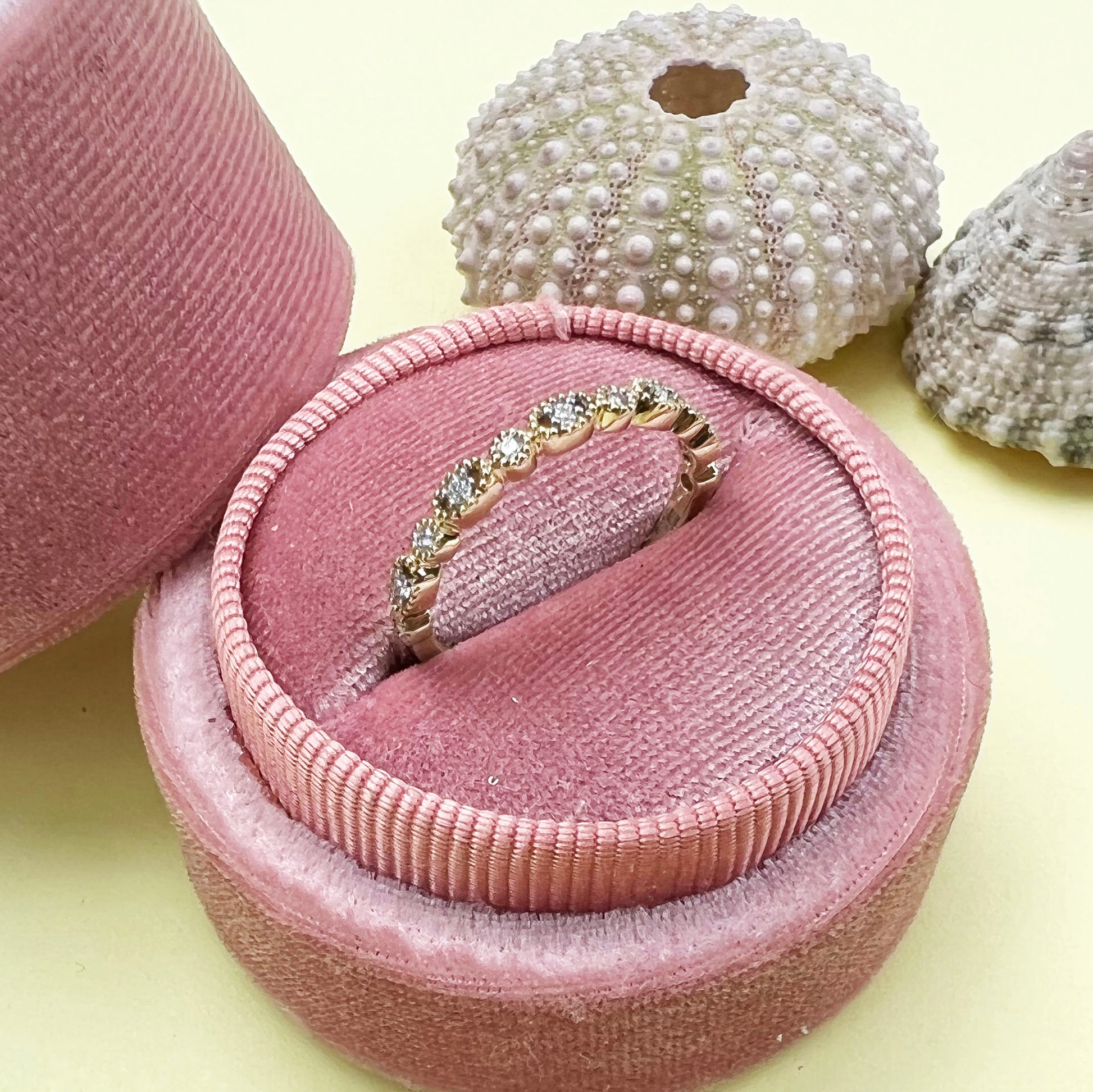 9ct yellow gold diamond mill grain eternity ring, 9ct yellow gold ring, gold diamond ring, yellow gold eternity ring, half cut diamond eternity ring, 9ct yellow gold eternity ring