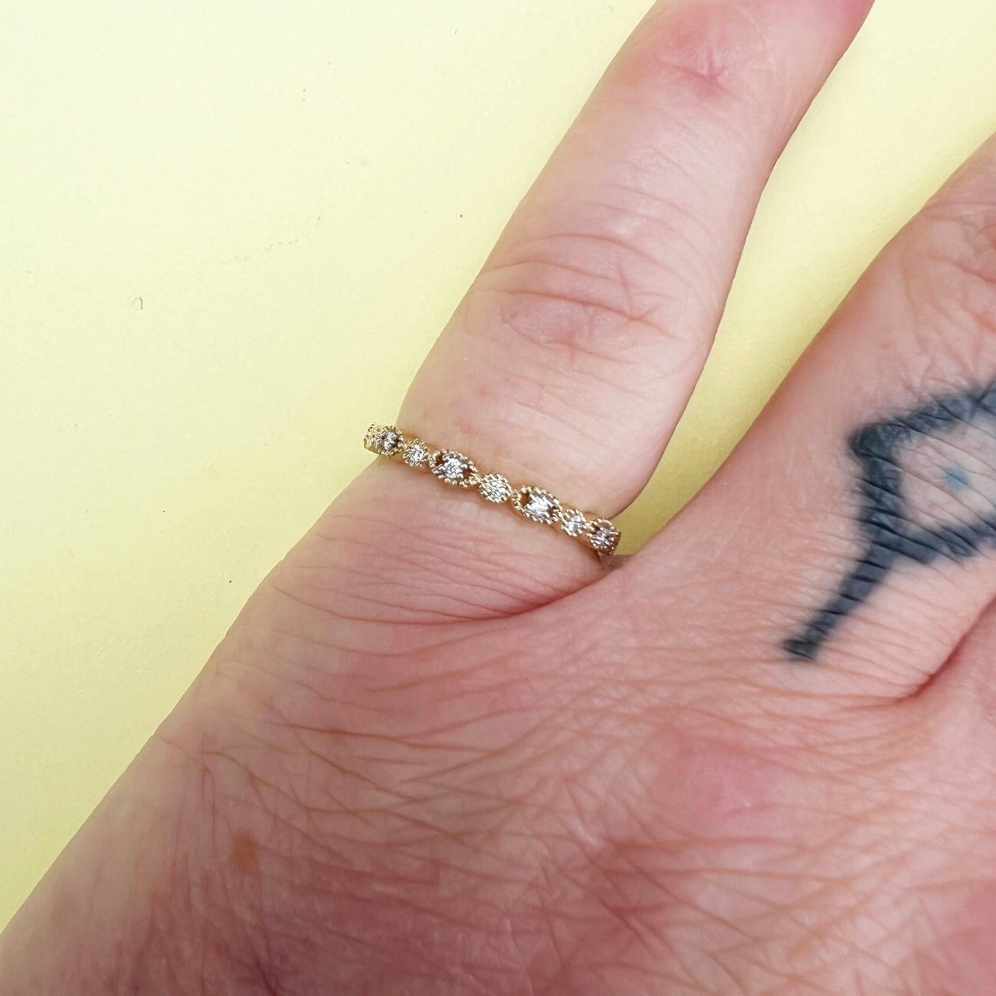 9ct yellow gold diamond mill grain eternity ring, 9ct yellow gold ring, gold diamond ring, yellow gold eternity ring, half cut diamond eternity ring, 9ct yellow gold eternity ring