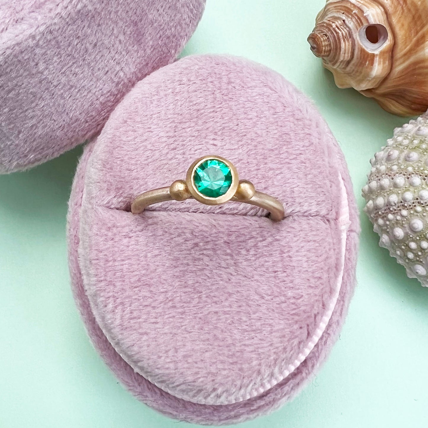 22ct yellow gold emerald ring, zambian emerald ring, 22ct gold ring, Zambian emerald 22ct gold ring, gold satin finish ring, emerald, 9ct gold satin finish shank