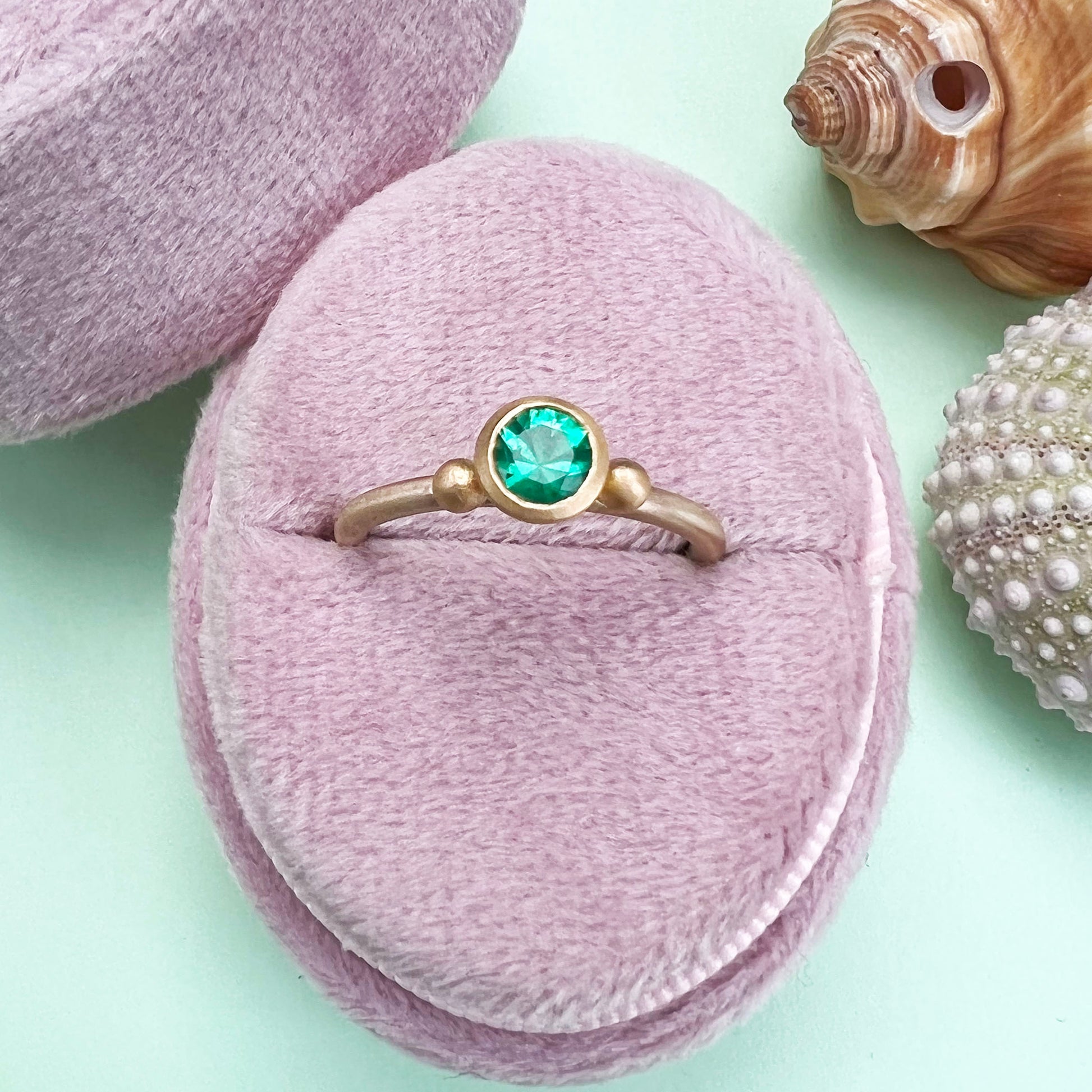 22ct yellow gold emerald ring, zambian emerald ring, 22ct gold ring, Zambian emerald 22ct gold ring, gold satin finish ring, emerald, 9ct gold satin finish shank