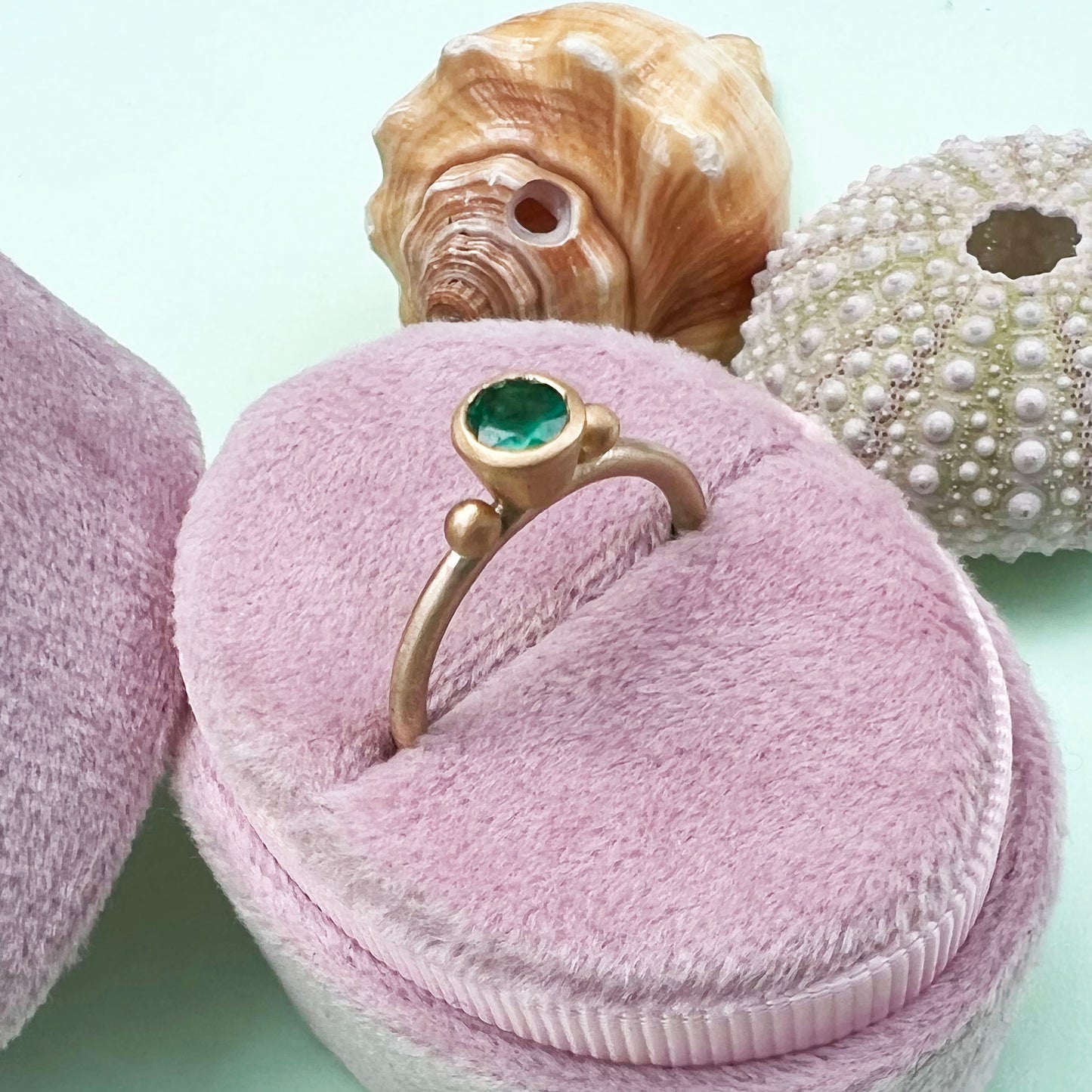 22ct yellow gold emerald ring, zambian emerald ring, 22ct gold ring, Zambian emerald 22ct gold ring, gold satin finish ring, emerald, 9ct gold satin finish shank