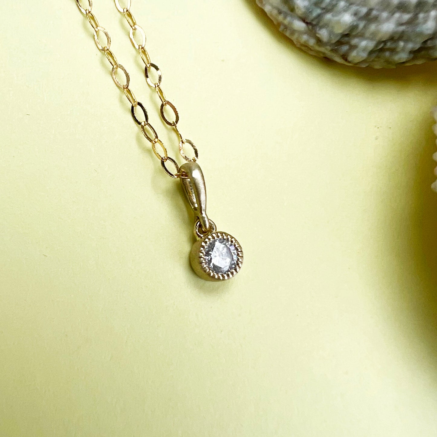 delicate diamond necklace, 9ct gold diamond necklace, 18inch 9ct gold chain, millgrain detail, 9ct gold necklace