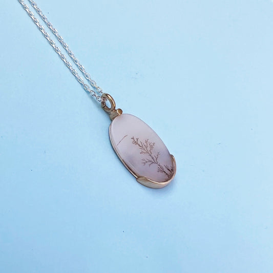 18ct gold & dendritic agate necklace, agate necklace, 18ct gold necklace, sterling silver chain, agate pendant, gold necklace, sterling silver