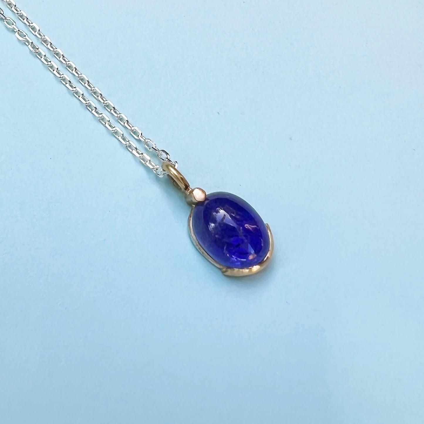 unique jewellery, handmade jewellery, 18ct gold & tanzanite necklace, 18ct gold necklace, sterling silver chain, tanzanite pendant, tanzanite necklace, gemstone necklace