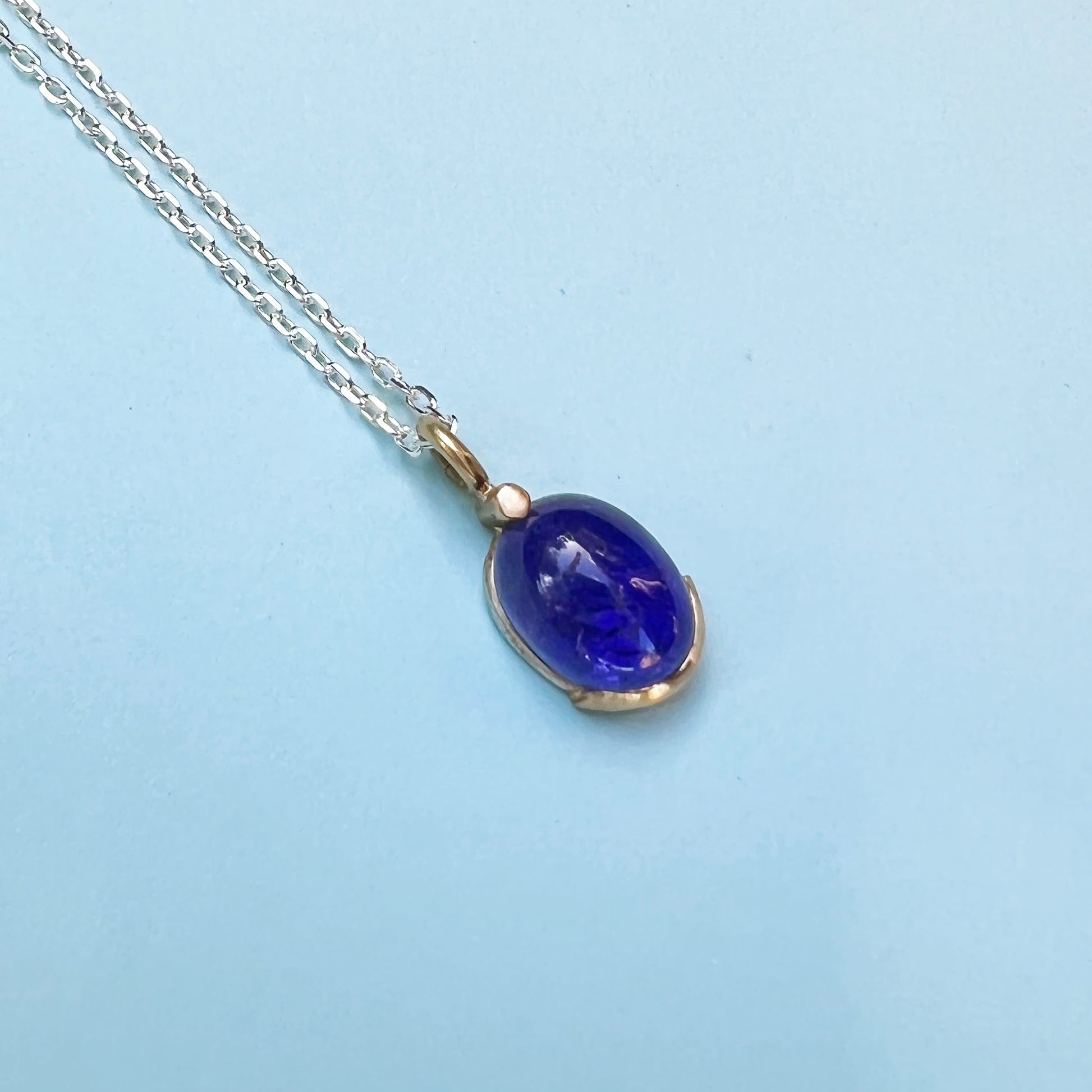unique jewellery, handmade jewellery, 18ct gold & tanzanite necklace, 18ct gold necklace, sterling silver chain, tanzanite pendant, tanzanite necklace, gemstone necklace