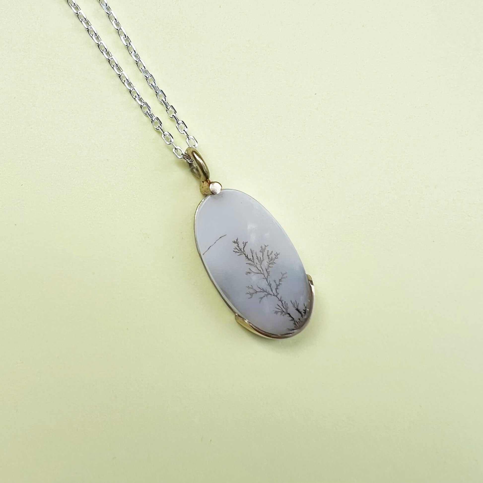 18ct gold & dendritic agate necklace, agate necklace, 18ct gold necklace, sterling silver chain, agate pendant, gold necklace, sterling silver