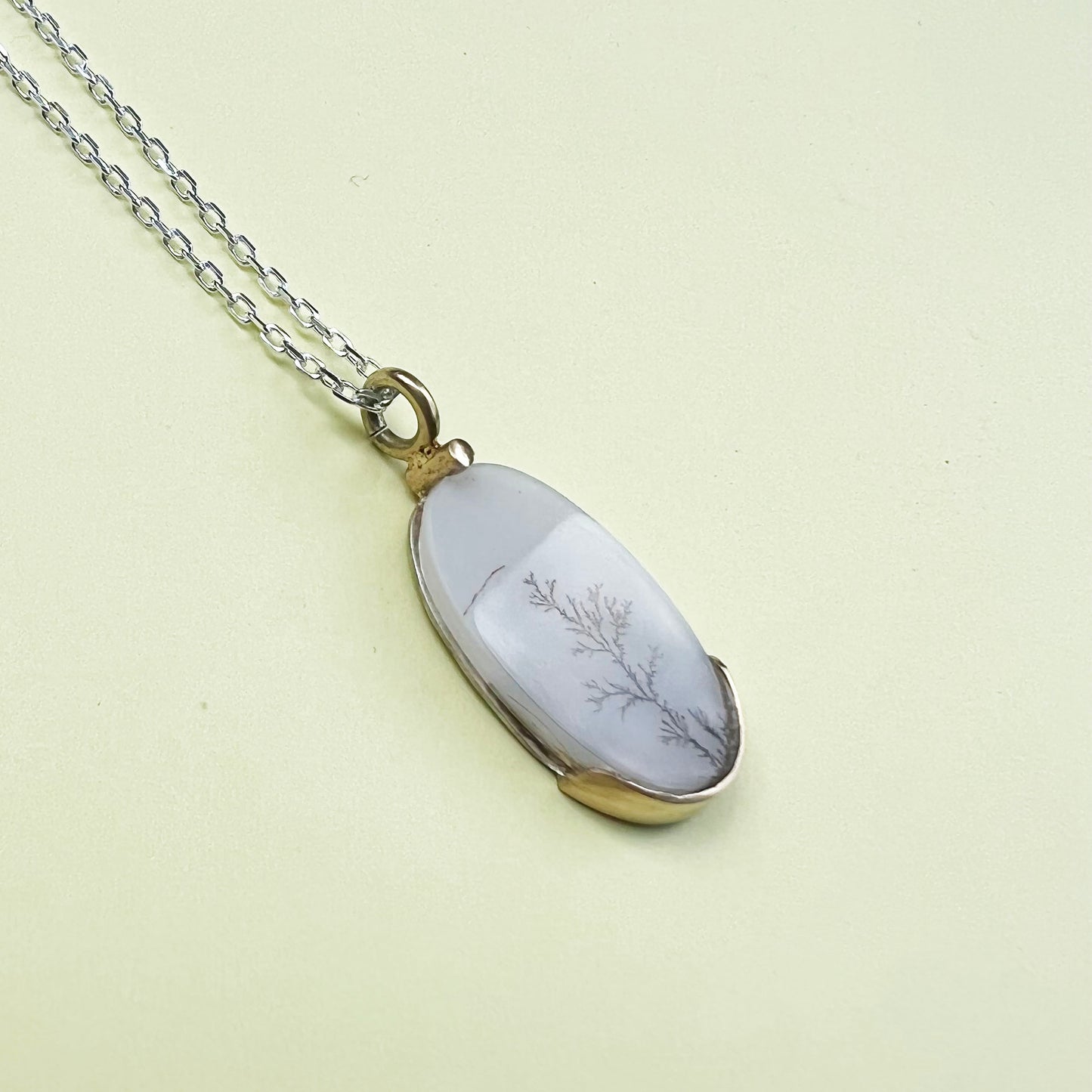 18ct gold & dendritic agate necklace, agate necklace, 18ct gold necklace, sterling silver chain, agate pendant, gold necklace, sterling silver