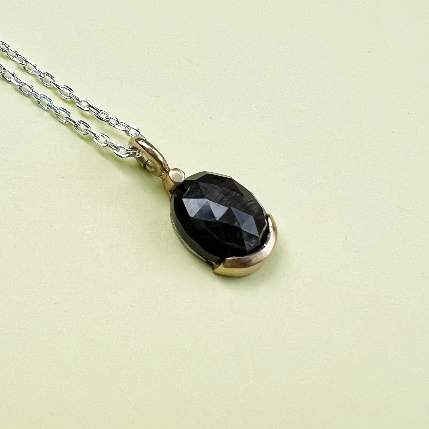 18ct gold & sapphire necklace, 18ct gold necklace, handmade jewellery, sapphire necklace, sterling silver chain, paperclip chain, sapphire pendant, gold necklace