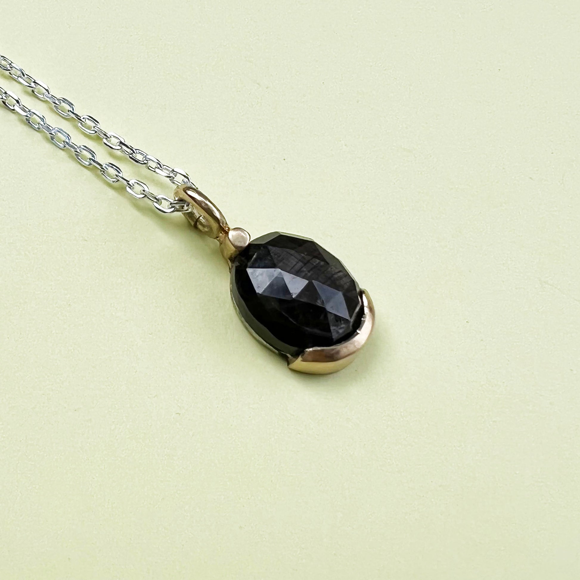 18ct gold & sapphire necklace, 18ct gold necklace, handmade jewellery, sapphire necklace, sterling silver chain, paperclip chain, sapphire pendant, gold necklace