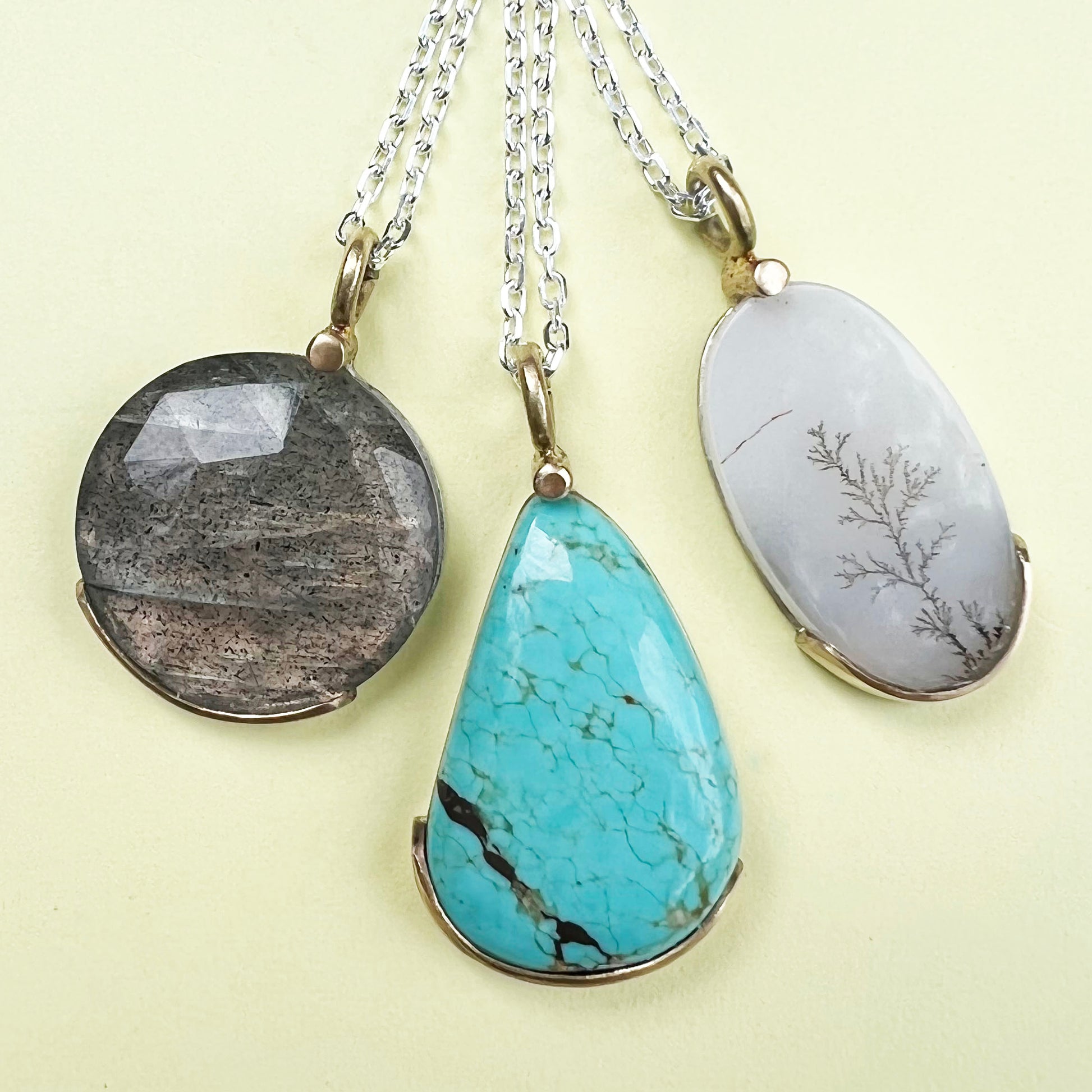 18ct gold & dendritic agate necklace, agate necklace, 18ct gold necklace, sterling silver chain, agate pendant, gold necklace, sterling silver