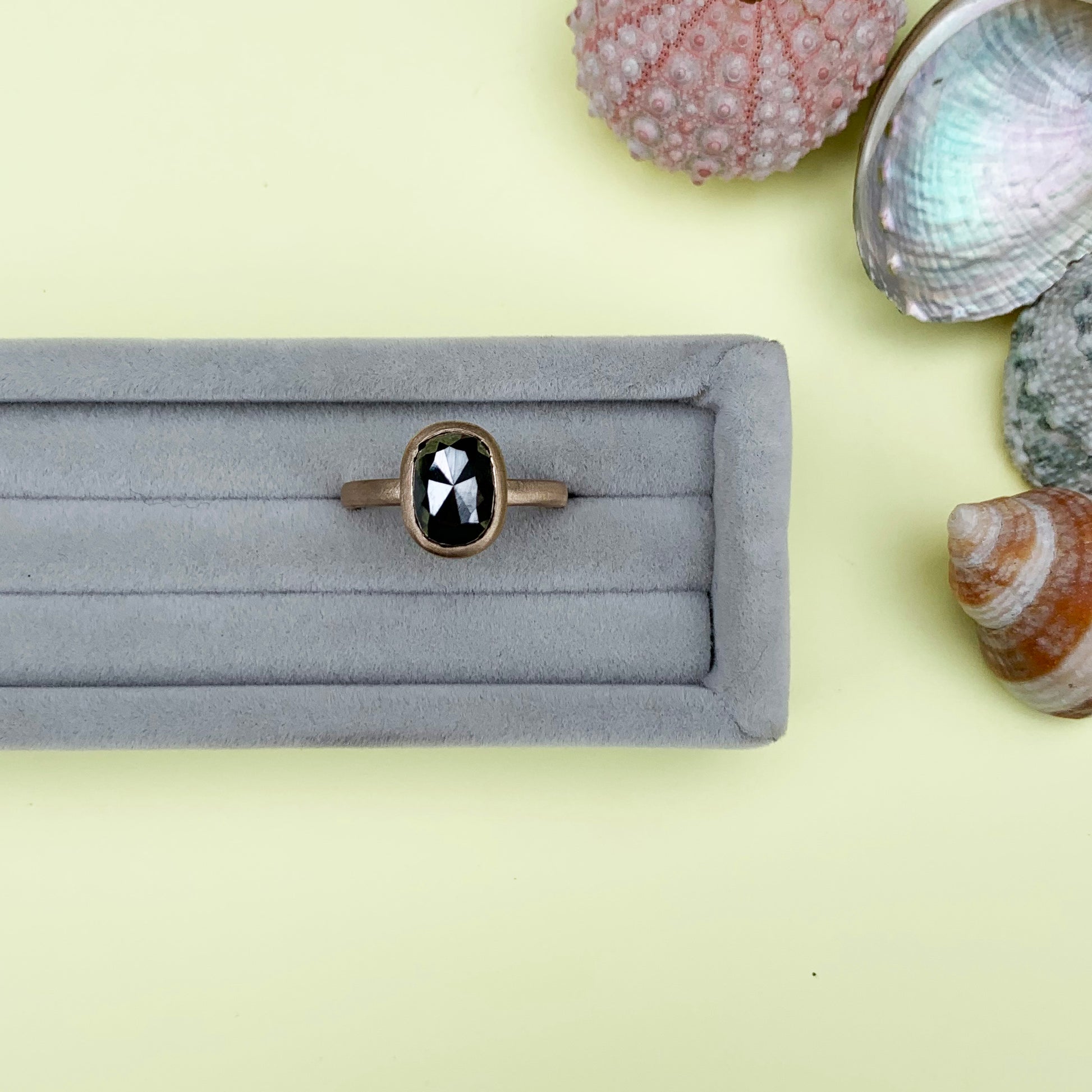 oval black diamond rose cut ring, 9ct yellow gold diamond ring, 9ct yellow gold black diamond ring, black diamond rose cut gold ring, diamond ring, 9ct gold ring, 9ct yellow gold