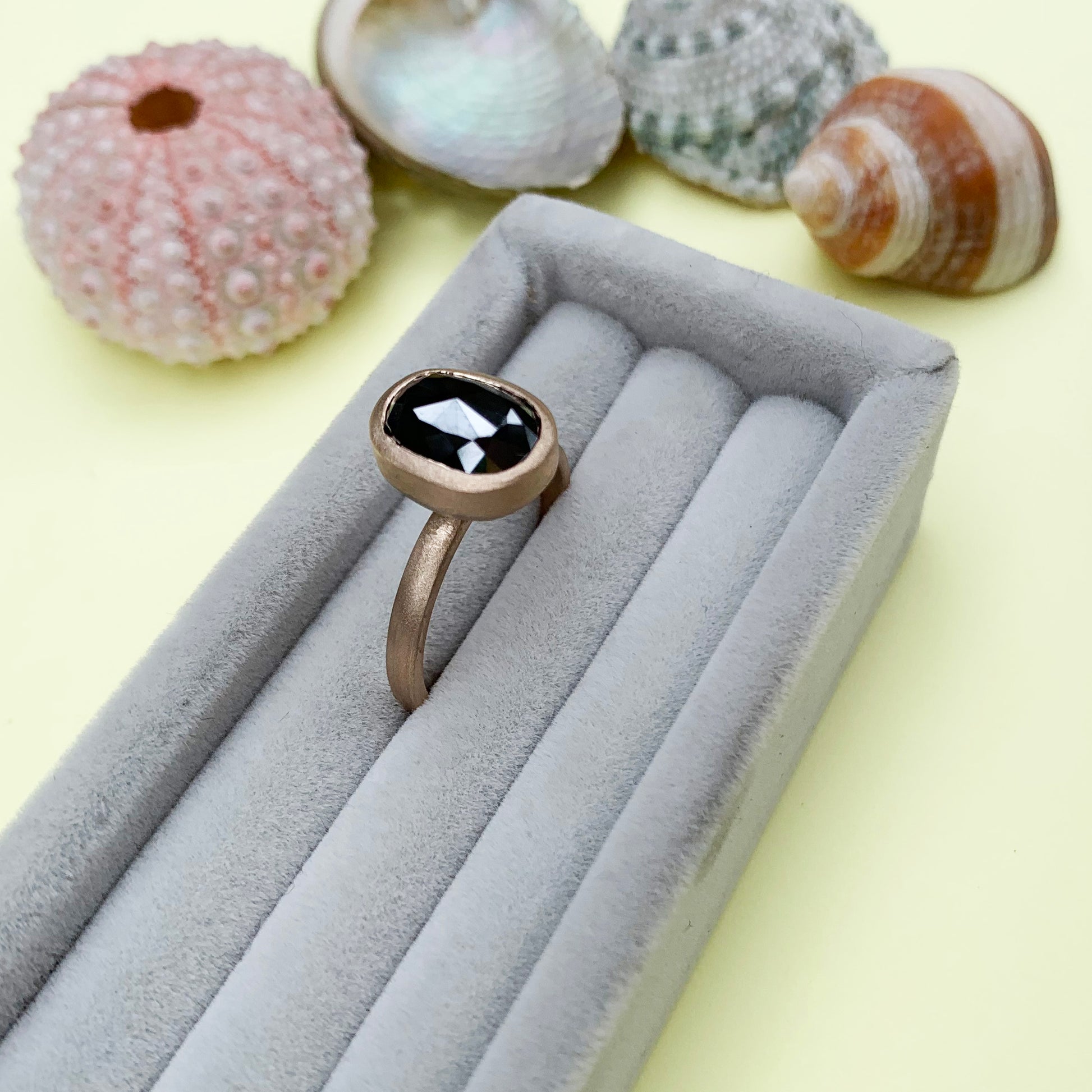 oval black diamond rose cut ring, 9ct yellow gold diamond ring, 9ct yellow gold black diamond ring, black diamond rose cut gold ring, diamond ring, 9ct gold ring, 9ct yellow gold