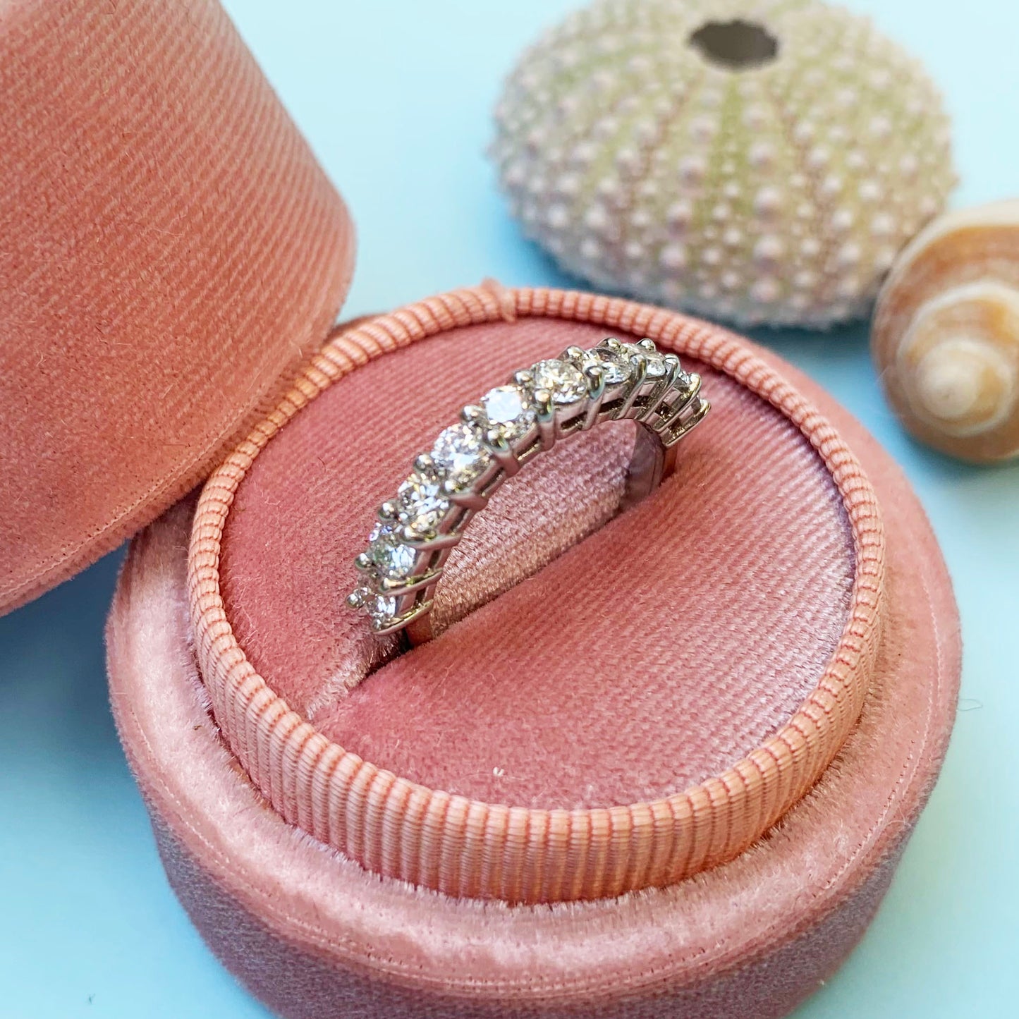 1.00 carats, 18ct white gold ring, eternity ring, 18ct white gold, 1.00 diamond carats, diamond ring, white gold and diamond, half cut, half cut diamond ring