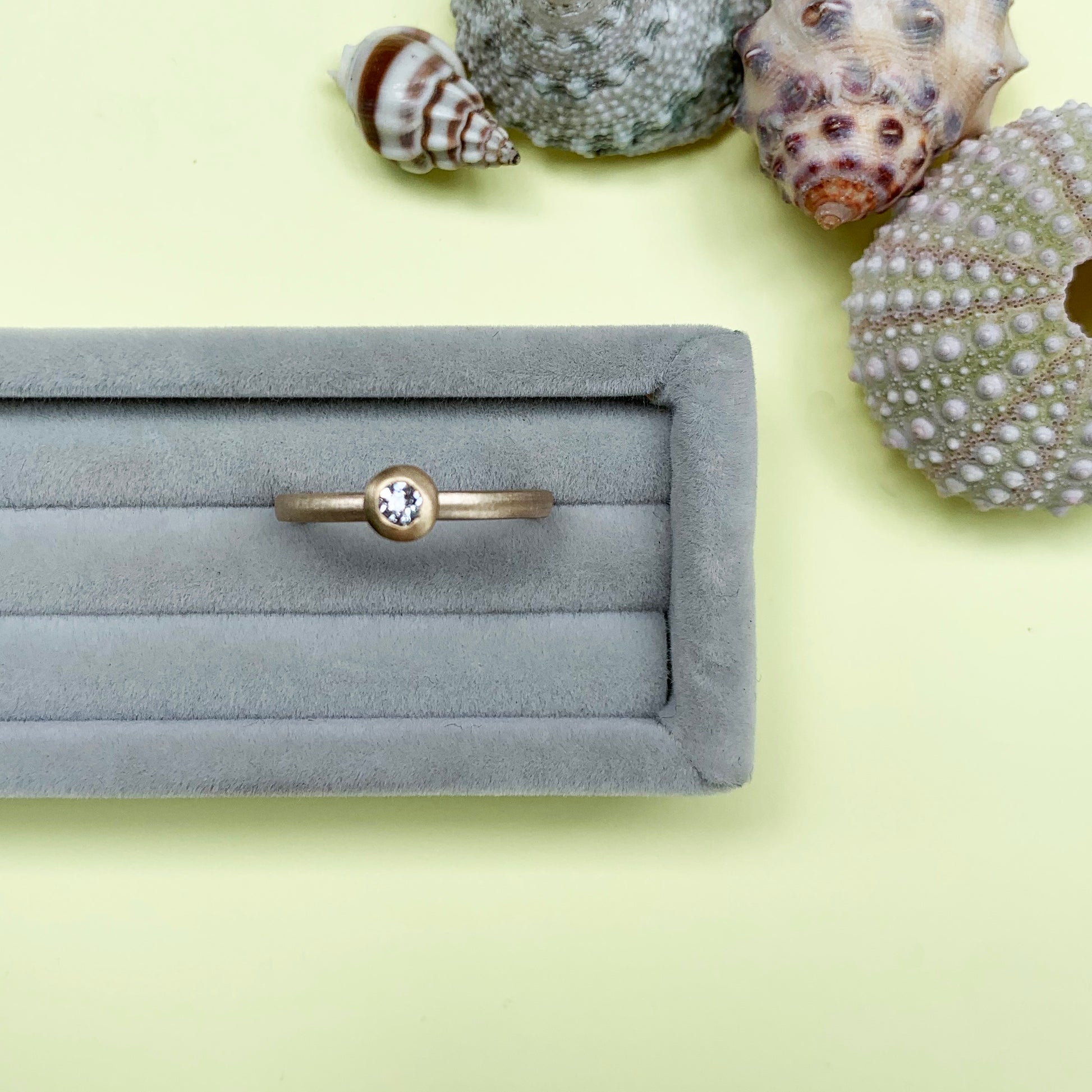 cut diamond bezel set in 18ct yellow gold ring, 18ct yellow gold diamond ring, diamond ring, gold ring, yellow gold diamond ring, gold diamond ring with satin finish, gold satin finish ring