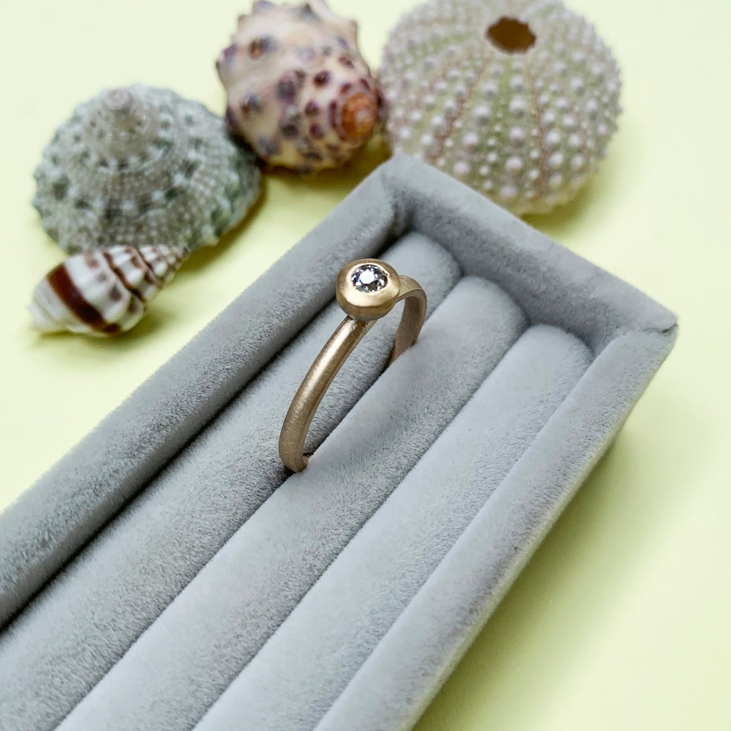 cut diamond bezel set in 18ct yellow gold ring, 18ct yellow gold diamond ring, diamond ring, gold ring, yellow gold diamond ring, gold diamond ring with satin finish, gold satin finish ring