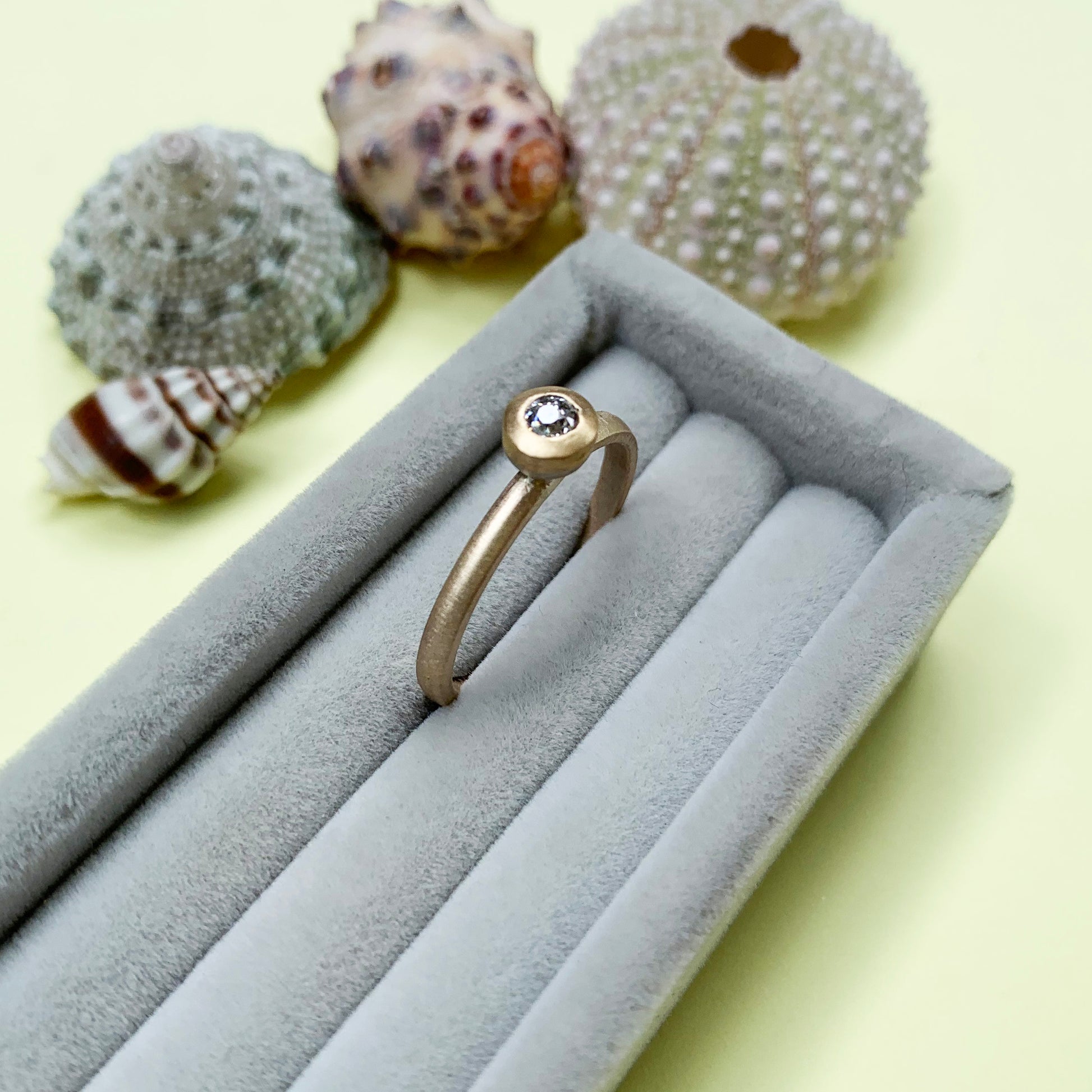 cut diamond bezel set in 18ct yellow gold ring, 18ct yellow gold diamond ring, diamond ring, gold ring, yellow gold diamond ring, gold diamond ring with satin finish, gold satin finish ring