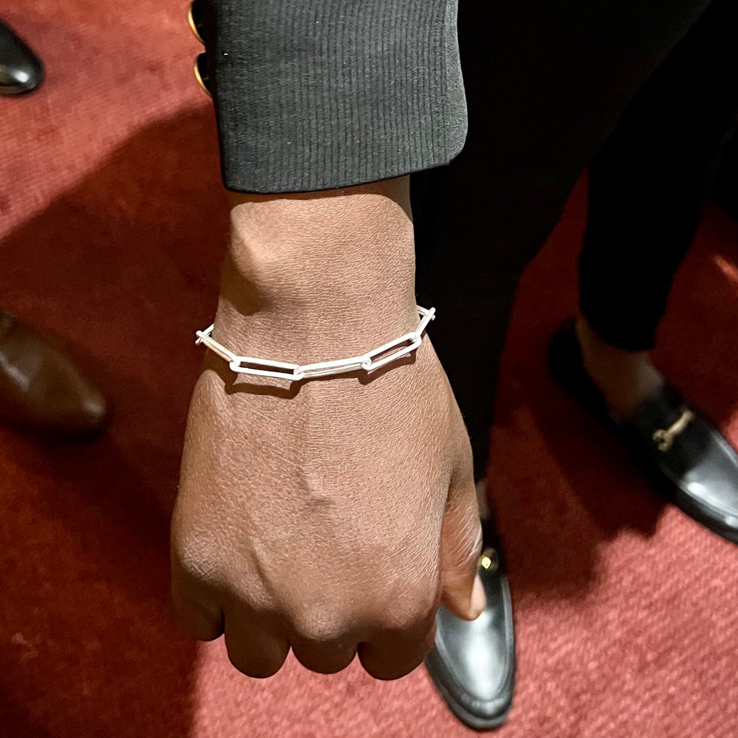 chunky paperclip chain bracelet, matte paperclip chain, London fashion week, LFW, London fashion week jewellery, paperclip chain, matte paperclip bracelet, recycled silver