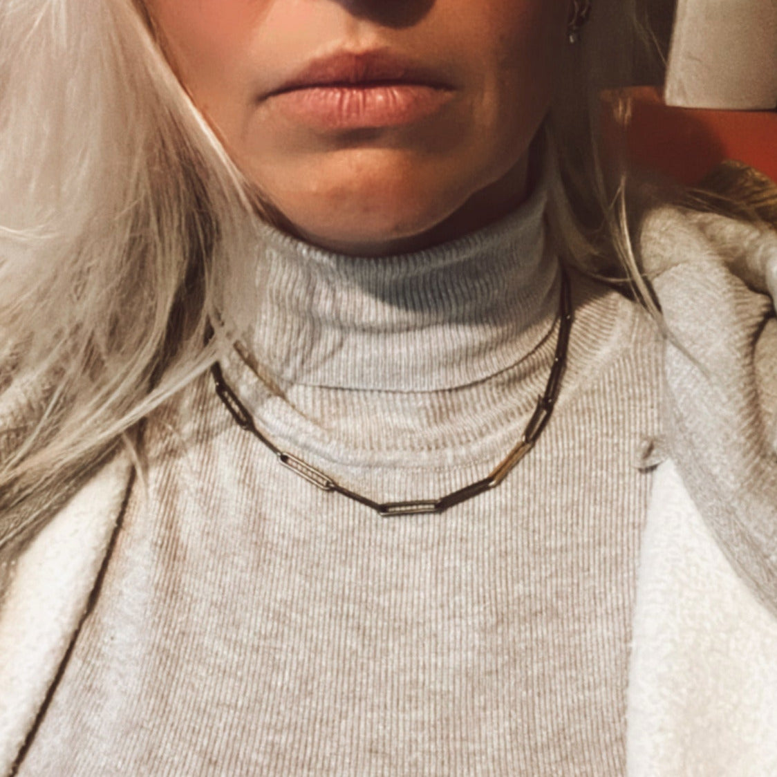 chunky black and gold paperclip chain, London fashion week, LFW, paperclip chain, paperclip necklace, paperclip bracelet, recycled sterling silver, black silver, London fashion week jewellery