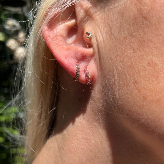 Pink Sapphire & 9ct Rose Gold Huggie Hoop