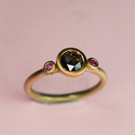22ct & 9ct Gold Salt & Pepper Diamond & Sapphire Ring