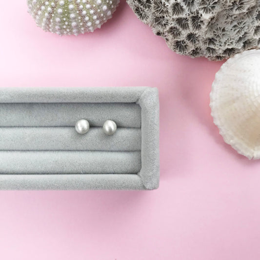 silver pebble studs, sterling silver pebble studs, silver earrings, matt pebble stud earrings, sterling silver, earrings with matte finish