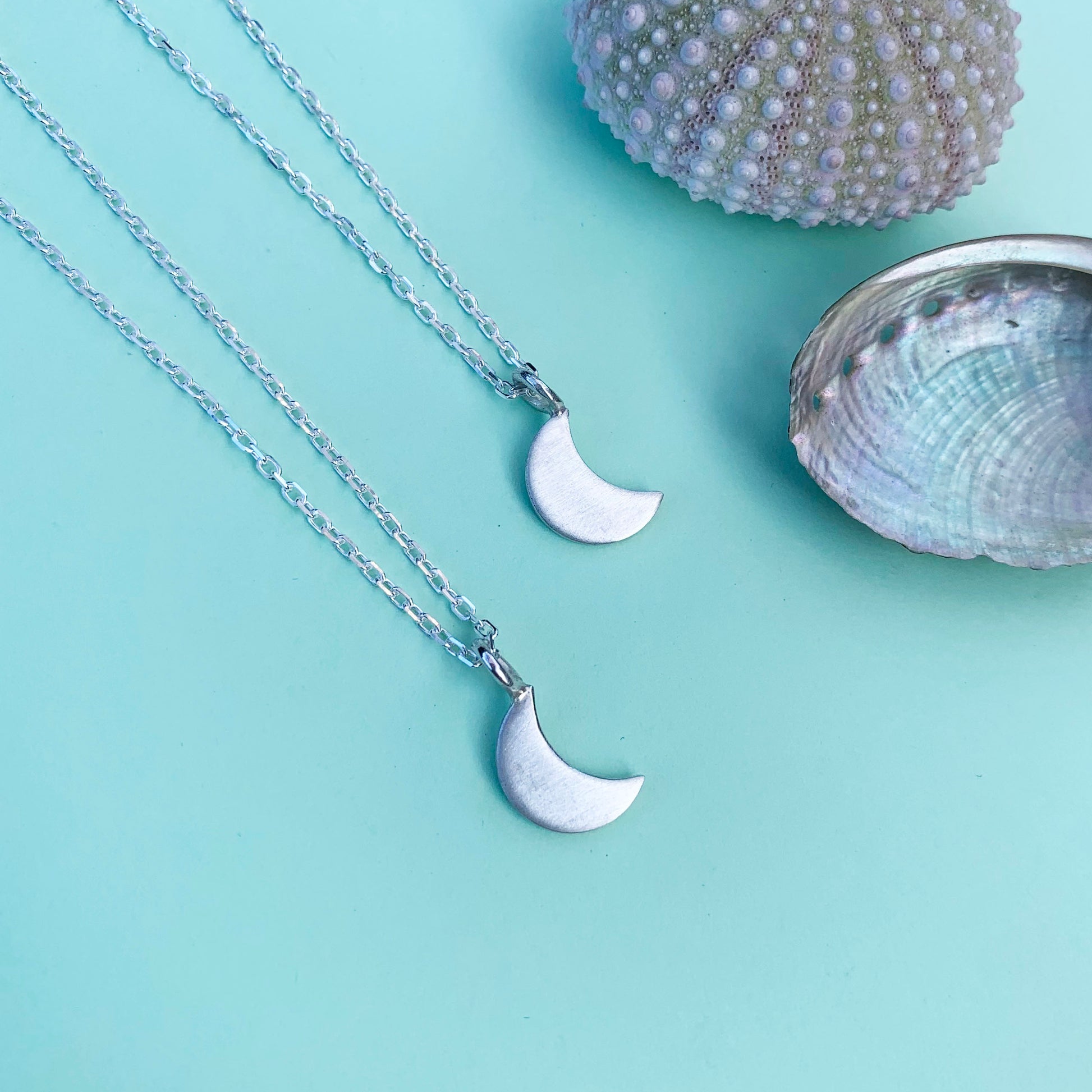 Crescent Moon Silver necklace, sterling silver moon necklace, silver crescent necklace, polished silver moon necklace, matt silver moon necklace 