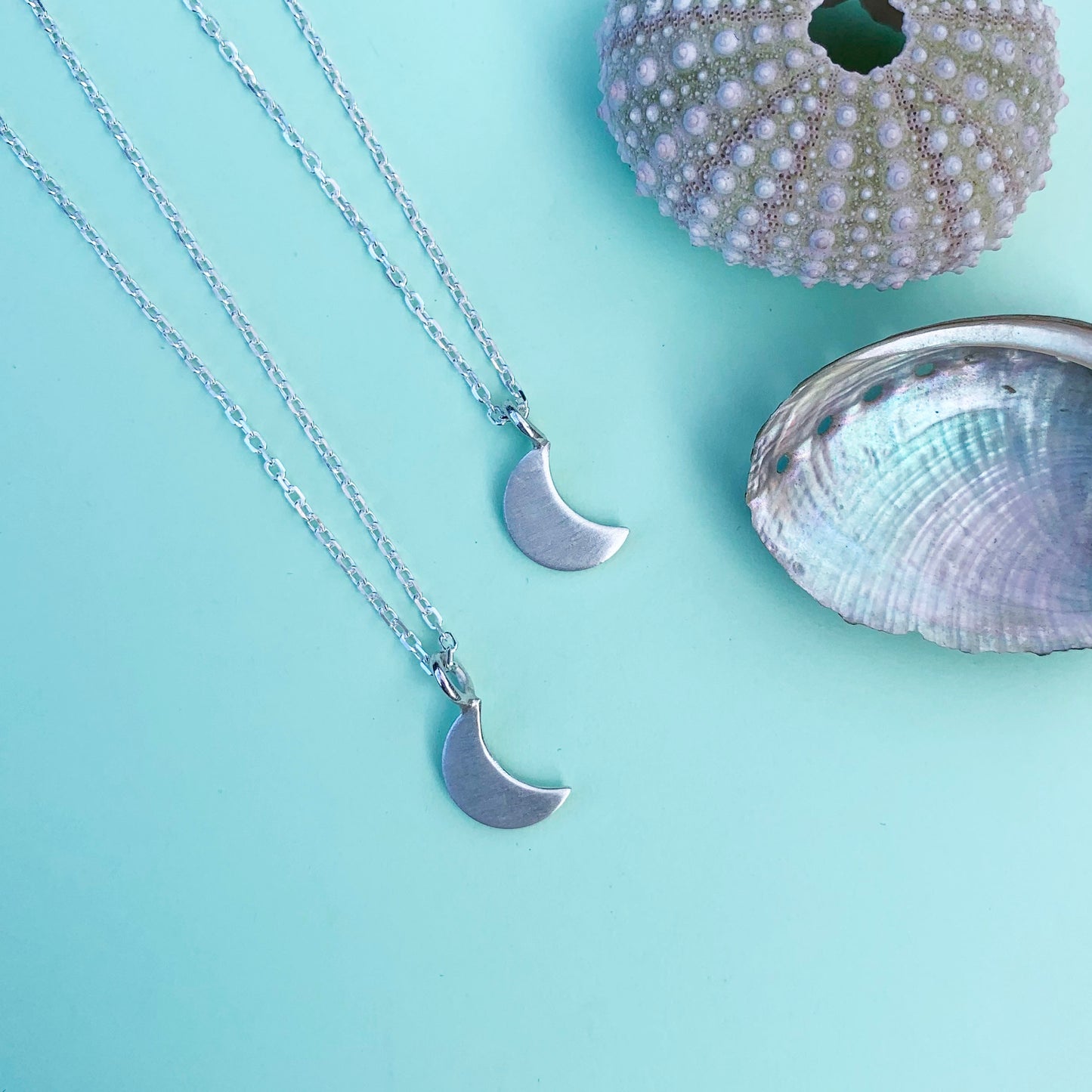 Crescent Moon Silver necklace, sterling silver moon necklace, silver crescent necklace, polished silver moon necklace, matt silver moon necklace