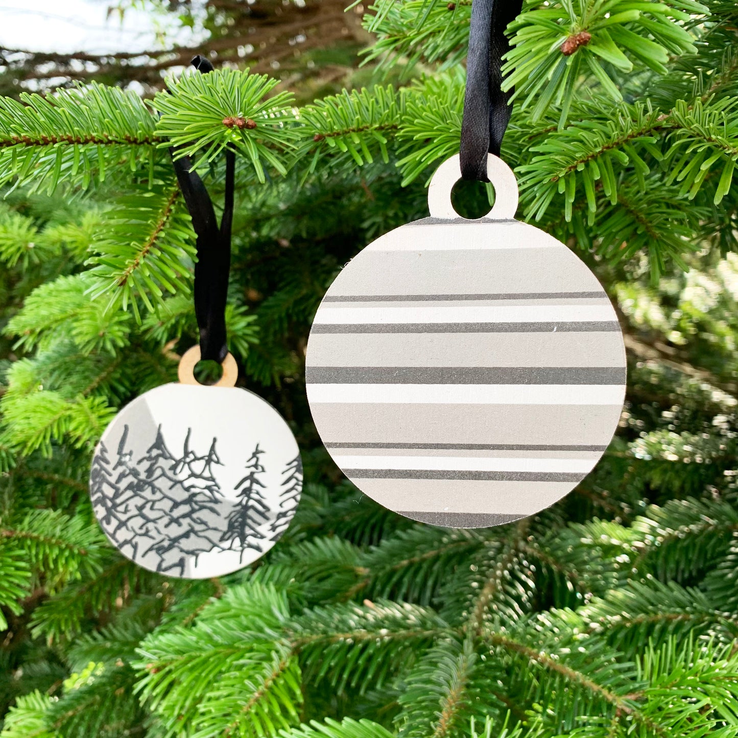 sustainable bauble set, Christmas baubles, sterling silver, wooden baubles, painted baubles