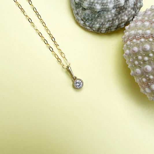 delicate diamond necklace, 9ct gold diamond necklace, 18inch 9ct gold chain, millgrain detail, 9ct gold necklace