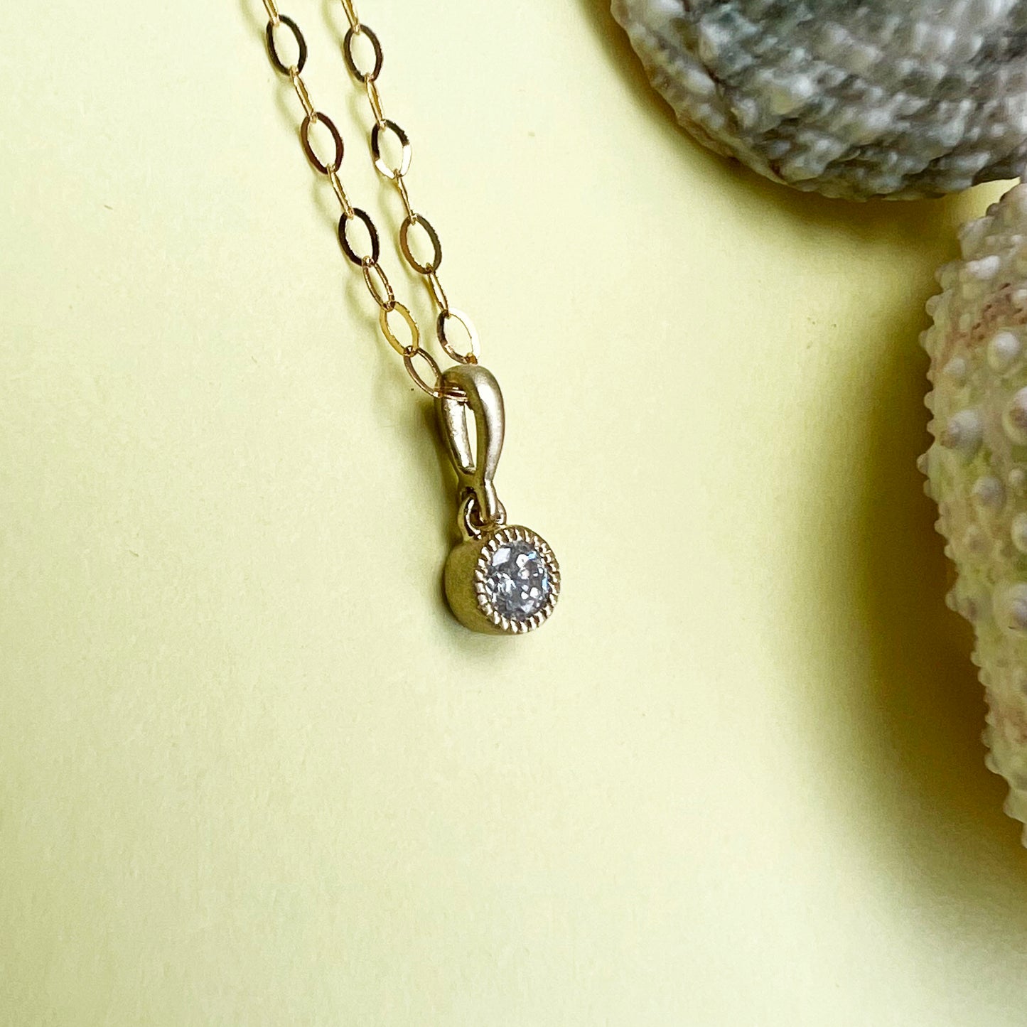 delicate diamond necklace, 9ct gold diamond necklace, 18inch 9ct gold chain, millgrain detail, 9ct gold necklace