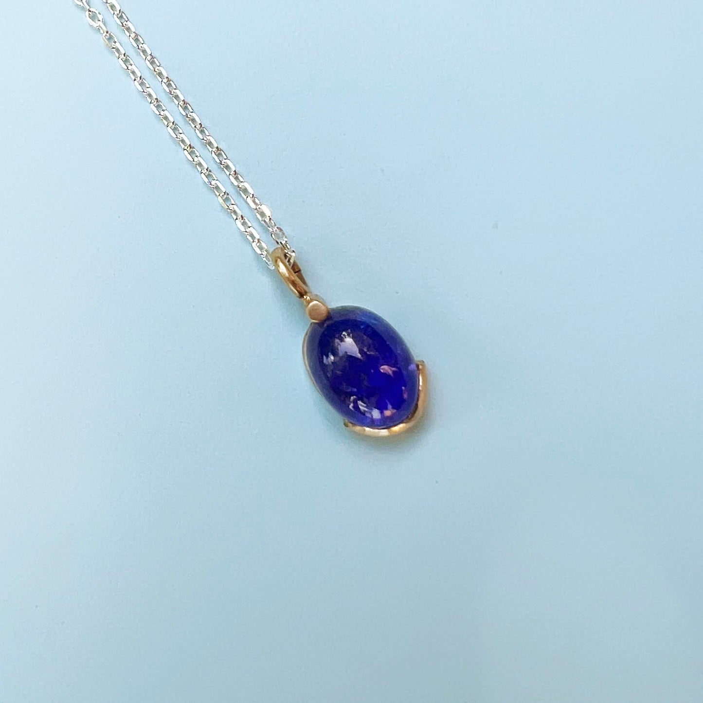 unique jewellery, handmade jewellery, 18ct gold & tanzanite necklace, 18ct gold necklace, sterling silver chain, tanzanite pendant, tanzanite necklace, gemstone necklace
