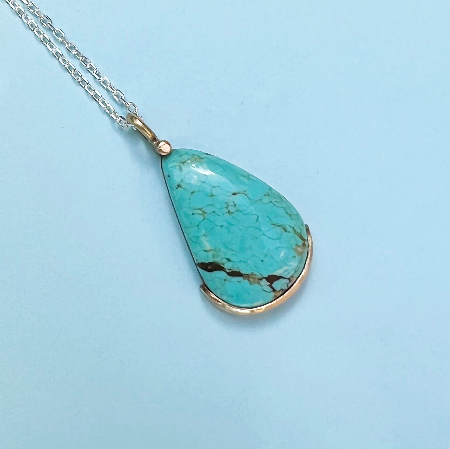 18ct gold & Turquoise necklace, Turquoise pendant, turquoise necklace, gold necklace, sterling silver chain, handmade jewellery, 18ct gold, gemstone necklace 