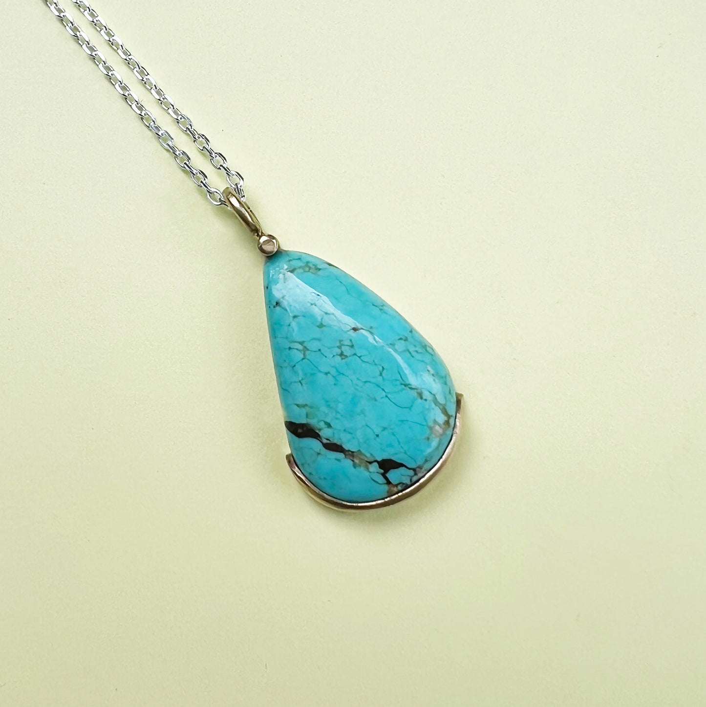 18ct gold & Turquoise necklace, Turquoise pendant, turquoise necklace, gold necklace, sterling silver chain, handmade jewellery, 18ct gold, gemstone necklace