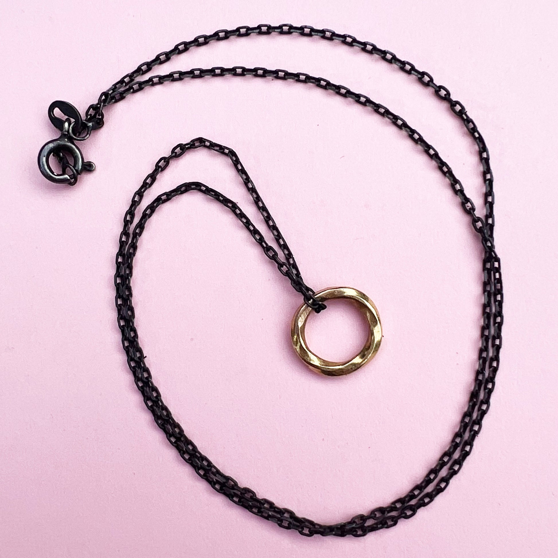 18ct gold flow pendant, black sliver chain, gold flow pendant, black chain, silver necklace, 18ct gold pendant, handmade jewellery, flow pendant, flow necklace