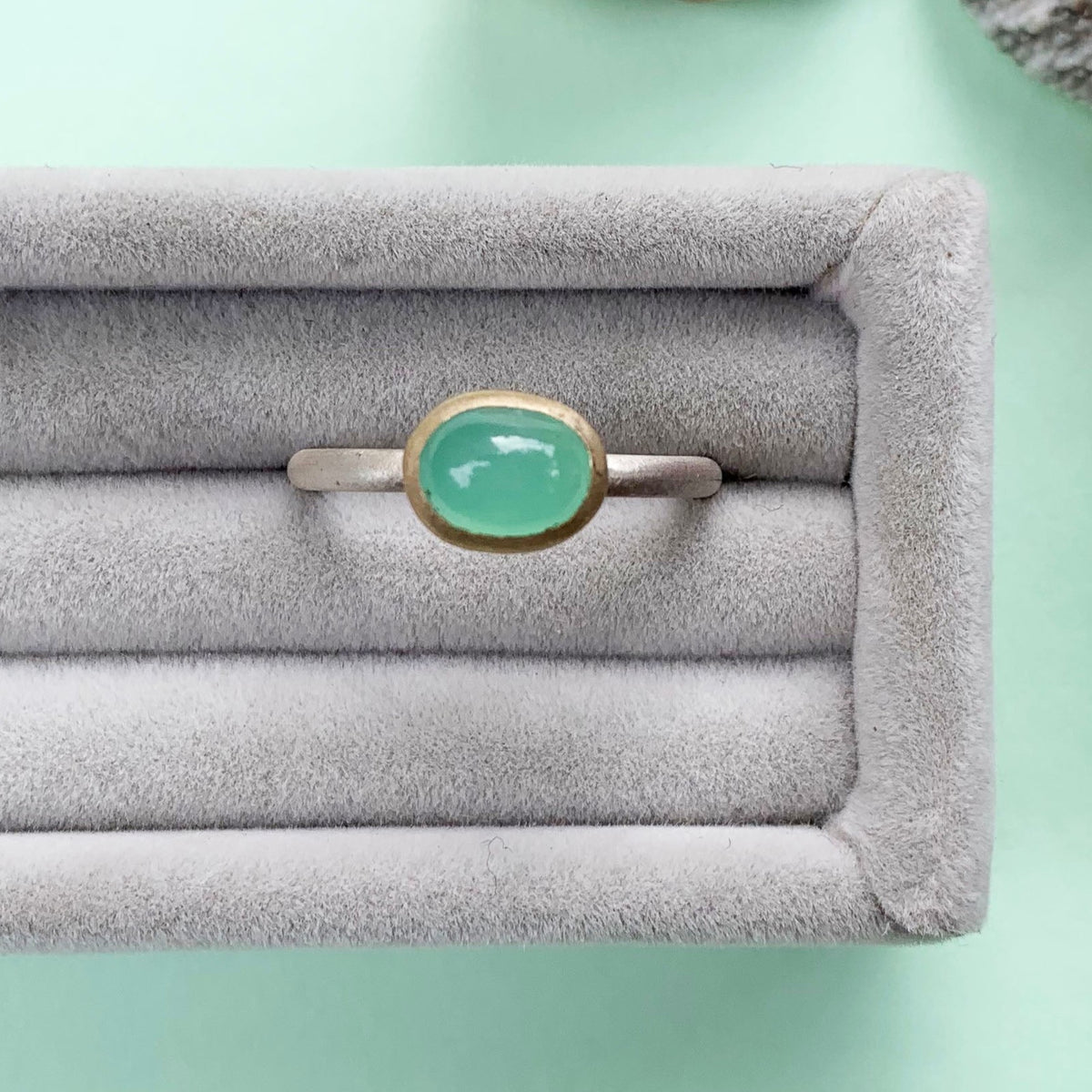 9ct Gold Chrysoprase Ring, cabochon chrysoprase, chrysoprase ring, 9ct yellow gold, yellow gold gemstone ring, yellow gold chrysoprase ring 